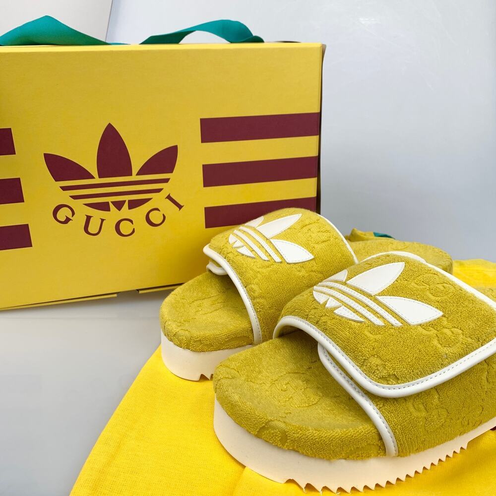 NIB Gucci x Adidas GG Platform Sandal Size 40 Slides Yellow - Picture 5 of 16